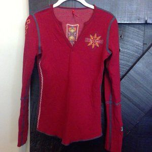 Alp-n-Rock Women's Long Sleeved Embroidered Red Tee; Size 2